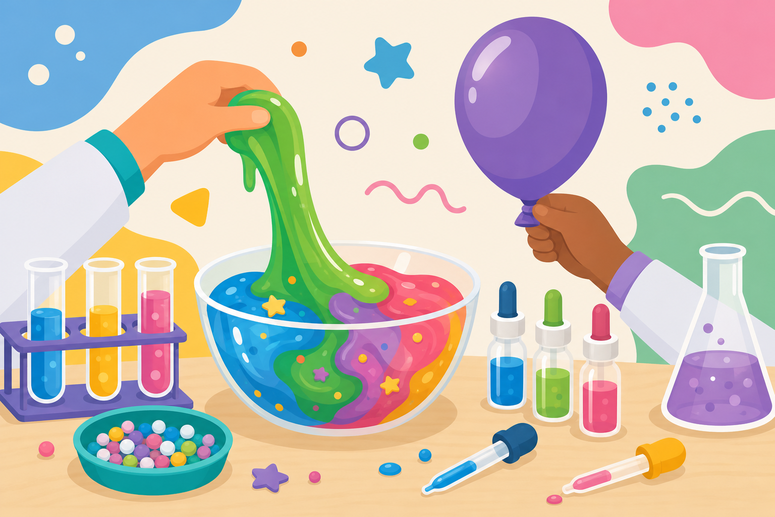 子ども向け科学あそびの雰囲気を示すイメージ図。実写の代替ではなく編集部作成のイラストレーション。